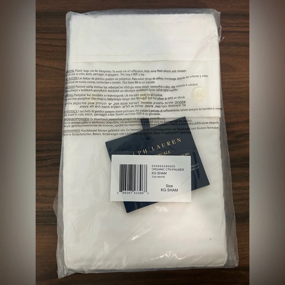 Ralph Lauren Organic Cotton Palmer Percale King Pillow Sham Tuxedo White